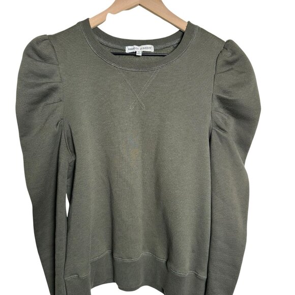 Rebecca Minkoff Janine Puff Sleeve Sweatshirt in Olive Green Small Cotton Blend - Picture 3 of 13
